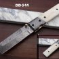 7.5" Tanto blade folding knife, Hand forged Damascus steel, Cow Leather sheath