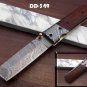7.5" Tanto blade folding knife, Hand forged Damascus steel, Cow Leather sheath