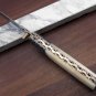 7.5" Tanto blade folding knife, Hand forged Damascus steel, Cow Leather sheath