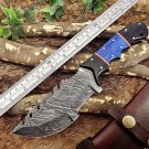 Damascus steel 10" Long tracker Knife full tang hand forged Blue & Black horn
