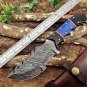 Damascus steel 10" Long tracker Knife full tang hand forged Blue & Black horn