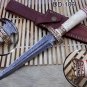 12.5" Dagger hand forged Damascus Knife 6.2" dual edge blade camel bone & brass