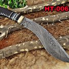 14" Long hand forged Damascus steel hunting Kukri Knife, Engraved Bull Horn