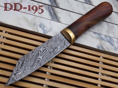 10"Long hand forged Twist pattern Damascus steel hunting Knife Rose wood round