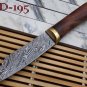10"Long hand forged Twist pattern Damascus steel hunting Knife Rose wood round