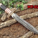 14.5" Long Damascus steel Dagger knife 8" dual edge, Bone, Horn & brass scale
