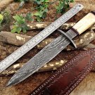 13" Damascus steel Dagger knife, finger guard, Bone scale,
