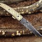 Hand engraved brass scale Damascus steel Folding Knife W/liner lock, thumb knob