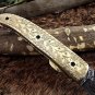 Hand engraved brass scale Damascus steel Folding Knife W/liner lock, thumb knob