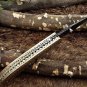 Hand engraved brass scale Damascus steel Folding Knife W/liner lock, thumb knob