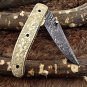 Hand engraved brass scale Damascus steel Folding Knife W/liner lock, thumb knob