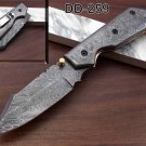 8" long  Damascus steel scale & blade Folding Knife W/pocket clip, Cow sheath