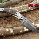 Damascus steel 7 " long Folding Knife Rose wood with Engraved steel bolster