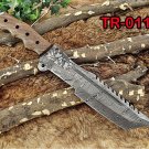 Tracker Knife 14" Full Tang Damascus Steel Tanto balde, Rose Wood, Cow sheath