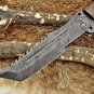 Tracker Knife 14" Full Tang Damascus Steel Tanto balde, Rose Wood, Cow sheath