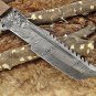 Tracker Knife 14" Full Tang Damascus Steel Tanto balde, Rose Wood, Cow sheath