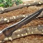 Tracker Knife 14" Full Tang Damascus Steel Tanto balde, Rose Wood, Cow sheath