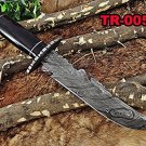 13" Long hand forged Damascus steel hunting Bowie Tracker gut hook knife, Sheath