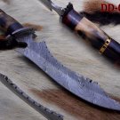 13" long custom made Hand Forged Damascus Steel dagger Knife horn bone brass