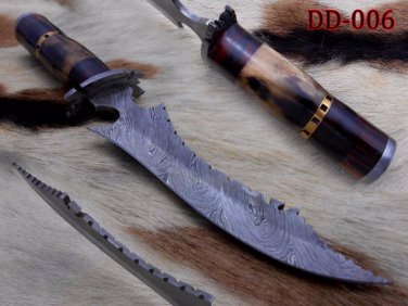 13" long custom made Hand Forged Damascus Steel dagger Knife horn bone brass