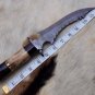 13" long custom made Hand Forged Damascus Steel dagger Knife horn bone brass