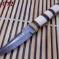 Damascus steel skinner knife Camel bone bars on Olive wood Scale Hand Forged