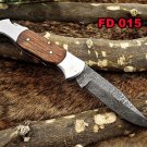 Damascus steel 7.5" long Folding Knife Natural wood with steel bolster scale