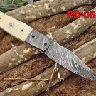 Damascus steel 7.5" Folding Knife, Camel Bone Damascus bolster leather sheath