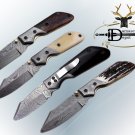 8" Damascus steel folding knife with pocket clip liner lock thumb knob, 5 scales