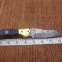 8" Tanto blade Damascus steel folding knife, Thumb pin, liner lock, Cow sheath