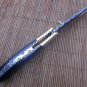8" Tanto blade Damascus steel folding knife, Thumb pin, liner lock, Cow sheath