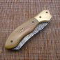 8" Tanto blade Damascus steel folding knife, Thumb pin, liner lock, Cow sheath