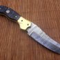 8" Tanto blade Damascus steel folding knife, Thumb pin, liner lock, Cow sheath