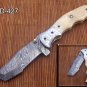 8" Tracker Folding Damascus knife, Engraved bird bolster, Liner lock, Cow sheath