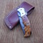 8" Tracker Folding Damascus knife, Engraved bird bolster, Liner lock, Cow sheath