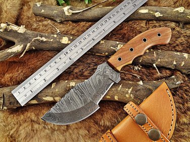 10" Tracker Knife Hand Forged Twist Pattern Full Tang Damascus Steel, Rose Wood