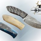 6.5" SKINNING DAMASCUS STEEL FULL TANG BLADE POCKET KNIFE, LEATHER SHEATH