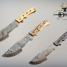 TRACKER KNIFE 13" LONG FULL TANG HAND FORGED DAMASCUS BLADE COW LEATHER SHEATH