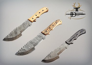 TRACKER KNIFE 13" LONG FULL TANG HAND FORGED DAMASCUS BLADE COW LEATHER SHEATH