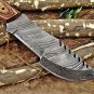TRACKER KNIFE 13" LONG FULL TANG HAND FORGED DAMASCUS BLADE COW LEATHER SHEATH