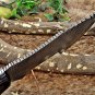 TRACKER KNIFE 13" LONG FULL TANG HAND FORGED DAMASCUS BLADE COW LEATHER SHEATH