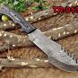 TRACKER KNIFE 13" LONG FULL TANG HAND FORGED DAMASCUS BLADE COW LEATHER SHEATH