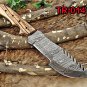 TRACKER KNIFE 13" LONG FULL TANG HAND FORGED DAMASCUS BLADE COW LEATHER SHEATH