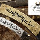 7" Damascus Blade Custom made Folding Knife w/Engraved Brass & Steel Handle,Lock