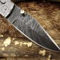 7" Damascus Blade Custom made Folding Knife w/Engraved Brass & Steel Handle,Lock