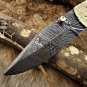 7" Damascus Blade Custom made Folding Knife w/Engraved Brass & Steel Handle,Lock