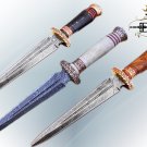 12.5" Hunting Damascus Dagger knife, Bone with engraved brass scale, Cow sheath