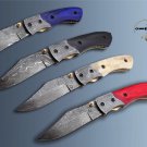 8.3" Hand forged Damascus folding knife with pocket clip, liner lock, thumb knob