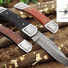 9" Damascus steel folding knife W/back lock 4 colors Hand engraved Steel bolster