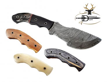 TRACKER KNIFE 10" LONG FULL TANG HAND FORGED DAMASCUS BLADE IN 3 SCALES, SHEATH